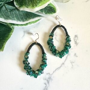 2/$30🌵 Green Beaded Oval Earrings Crystal & Chain Hoop Boho Bohemian Gift NEW